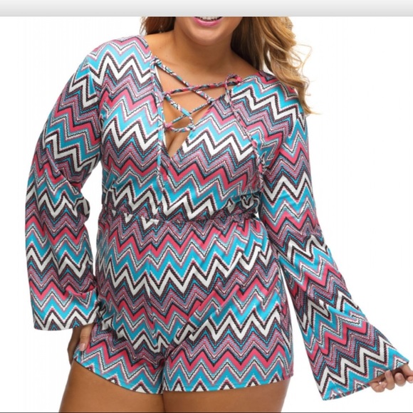 Bright zigzag print long sleeve play suit 14-16 XL - Picture 3 of 4